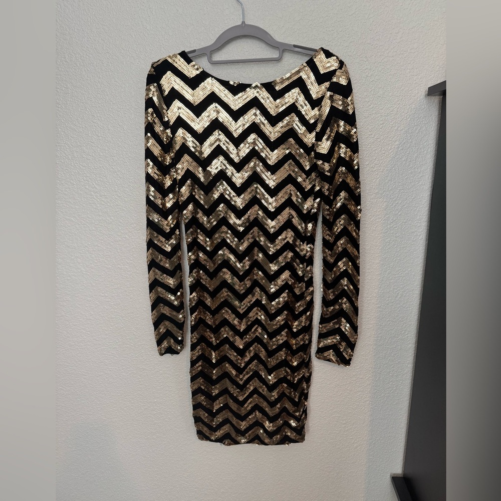 chevron sequined long sleeve mini dress